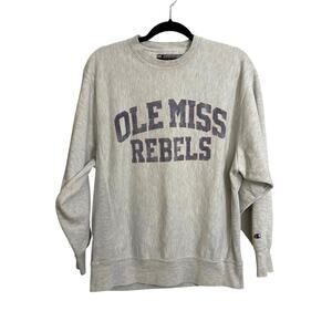Champion Sweatshirt Unisex M Gray Reverse Weave Crewneck Ole Miss Rebels Vintage